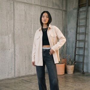 HYFVE Light Brown Utility Jacket Faux Suede Jacket Beige